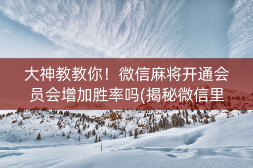 大神教教你！微信麻将开通会员会增加胜率吗(揭秘微信里助攻神器)