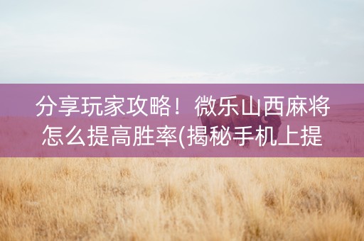 分享玩家攻略！微乐山西麻将怎么提高胜率(揭秘手机上提高胜率)