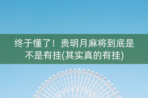 终于懂了！贵明月麻将到底是不是有挂(其实真的有挂)