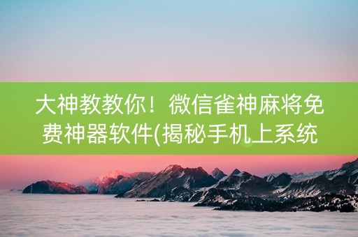 大神教教你！微信雀神麻将免费神器软件(揭秘手机上系统发好牌)