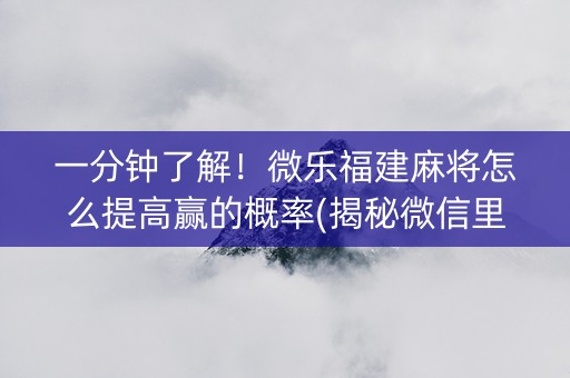 一分钟了解！微乐福建麻将怎么提高赢的概率(揭秘微信里如何让牌变好)