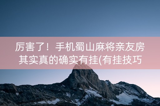 厉害了！手机蜀山麻将亲友房其实真的确实有挂(有挂技巧辅助器)