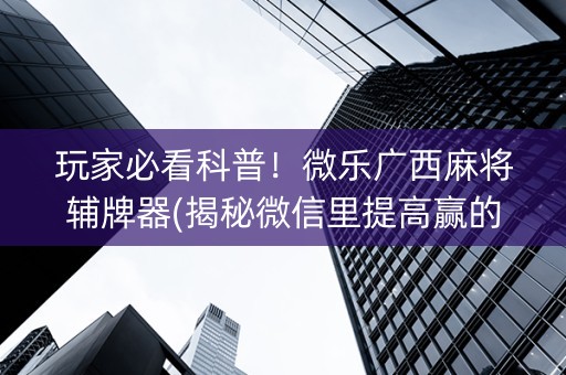 玩家必看科普！微乐广西麻将辅牌器(揭秘微信里提高赢的概率)