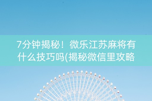 7分钟揭秘！微乐江苏麻将有什么技巧吗(揭秘微信里攻略插件)