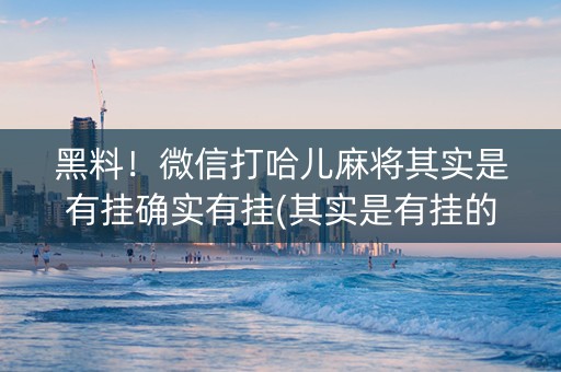 黑料！微信打哈儿麻将其实是有挂确实有挂(其实是有挂的)