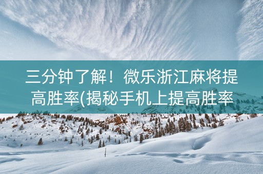 三分钟了解！微乐浙江麻将提高胜率(揭秘手机上提高胜率)