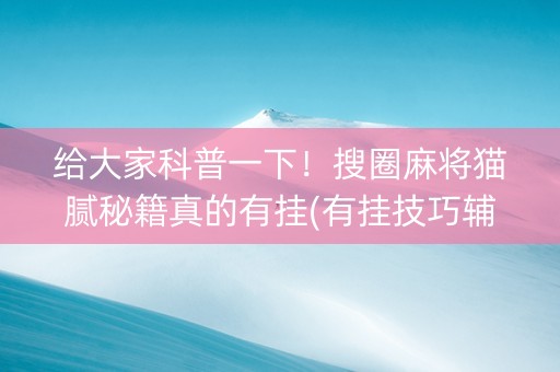 给大家科普一下！搜圈麻将猫腻秘籍真的有挂(有挂技巧辅助器)