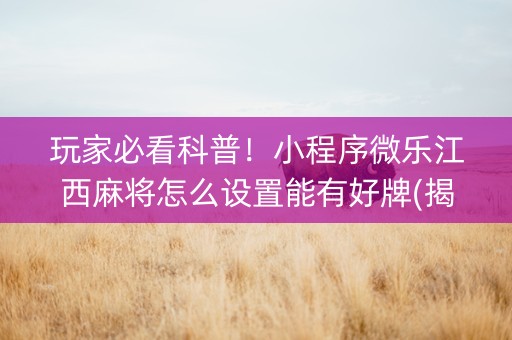 玩家必看科普！小程序微乐江西麻将怎么设置能有好牌(揭秘手机上系统发好牌)