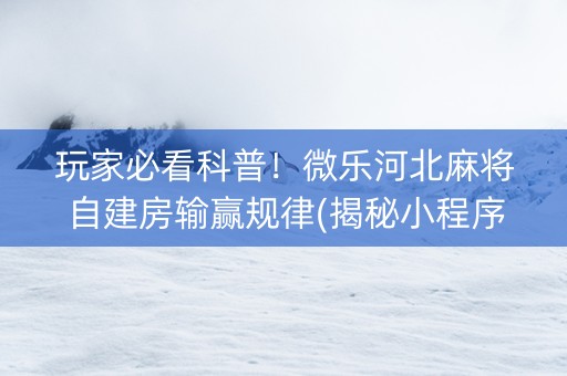 玩家必看科普！微乐河北麻将自建房输赢规律(揭秘小程序专用神器)