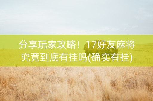 分享玩家攻略！17好友麻将究竟到底有挂吗(确实有挂)