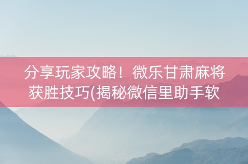 分享玩家攻略！微乐甘肃麻将获胜技巧(揭秘微信里助手软件)