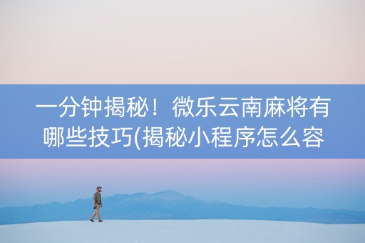 一分钟揭秘！微乐云南麻将有哪些技巧(揭秘小程序怎么容易赢)