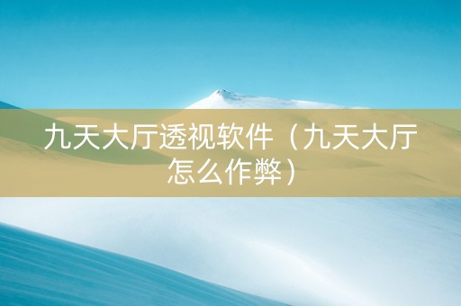 九天大厅透视软件（九天大厅怎么作弊）