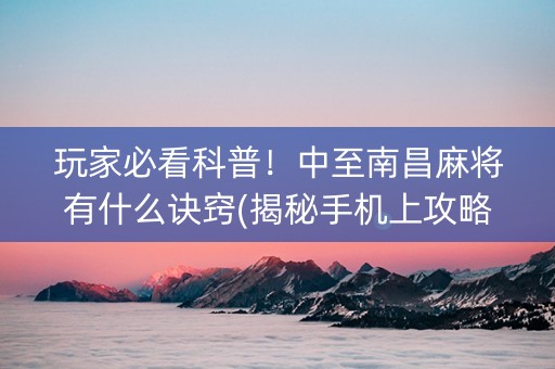 玩家必看科普！中至南昌麻将有什么诀窍(揭秘手机上攻略插件)