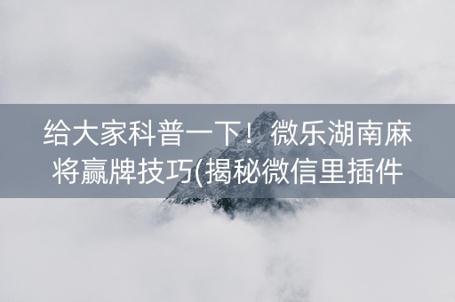 给大家科普一下！微乐湖南麻将赢牌技巧(揭秘微信里插件购买)