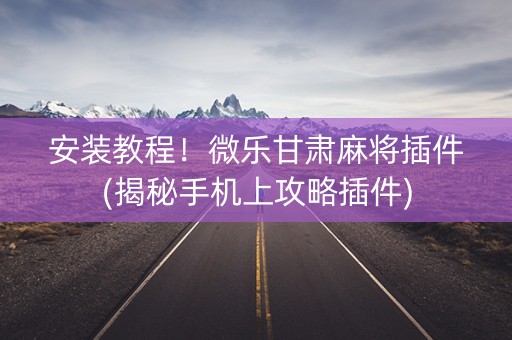安装教程！微乐甘肃麻将插件(揭秘手机上攻略插件)