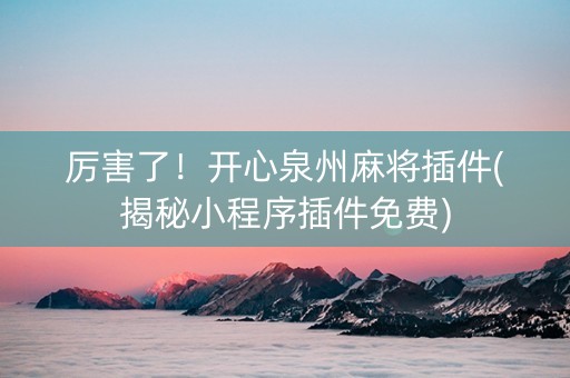 厉害了！开心泉州麻将插件(揭秘小程序插件免费)