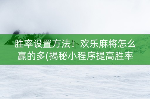 胜率设置方法！欢乐麻将怎么赢的多(揭秘小程序提高胜率)