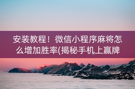 安装教程！微信小程序麻将怎么增加胜率(揭秘手机上赢牌技巧)