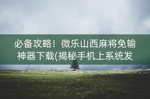 必备攻略！微乐山西麻将免输神器下载(揭秘手机上系统发好牌)