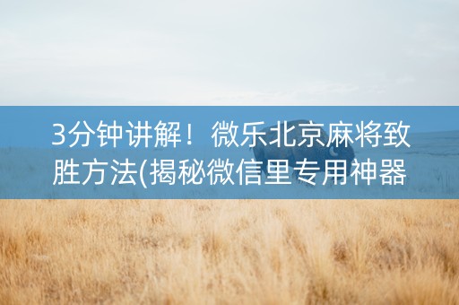 3分钟讲解！微乐北京麻将致胜方法(揭秘微信里专用神器)