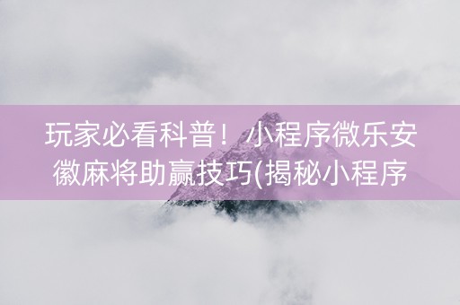 玩家必看科普！小程序微乐安徽麻将助赢技巧(揭秘小程序胡牌神器)