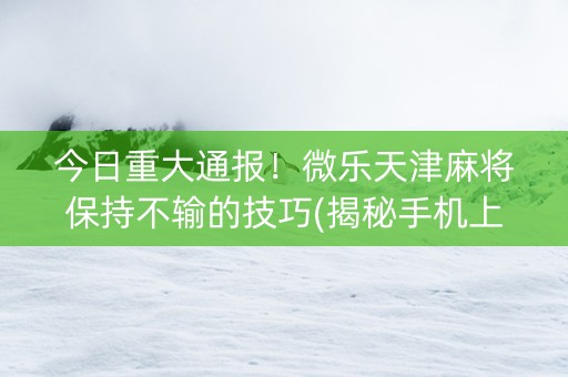 今日重大通报！微乐天津麻将保持不输的技巧(揭秘手机上插件下载)