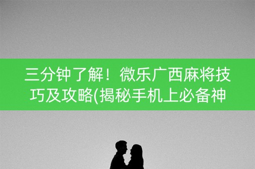 三分钟了解！微乐广西麻将技巧及攻略(揭秘手机上必备神器)