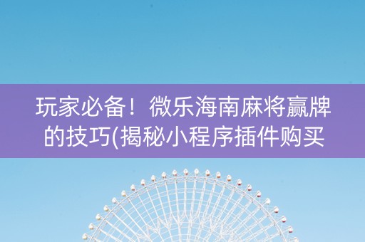玩家必备！微乐海南麻将赢牌的技巧(揭秘小程序插件购买)
