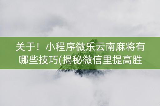 关于！小程序微乐云南麻将有哪些技巧(揭秘微信里提高胜率)