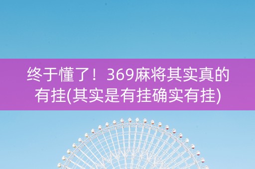 终于懂了！369麻将其实真的有挂(其实是有挂确实有挂)