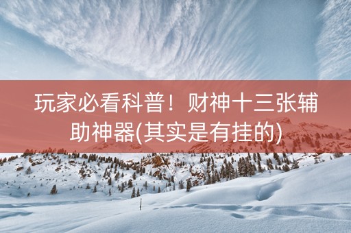 玩家必看科普！财神十三张辅助神器(其实是有挂的)