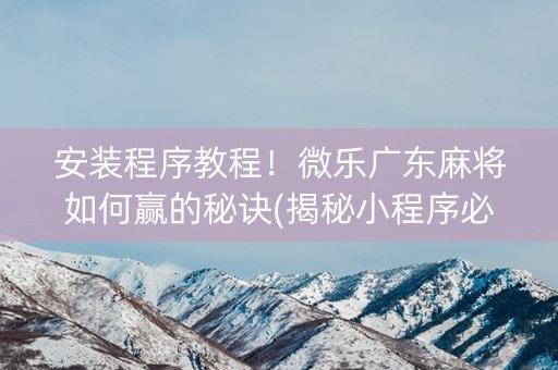 安装程序教程！微乐广东麻将如何赢的秘诀(揭秘小程序必备神器)