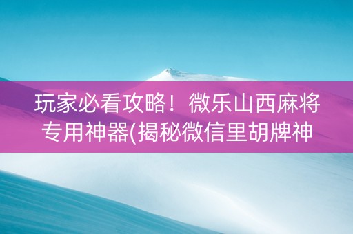 玩家必看攻略！微乐山西麻将专用神器(揭秘微信里胡牌神器)