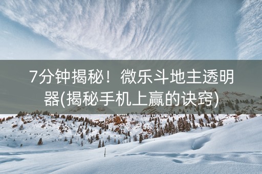 7分钟揭秘！微乐斗地主透明器(揭秘手机上赢的诀窍)