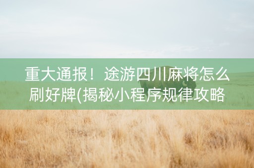 重大通报！途游四川麻将怎么刷好牌(揭秘小程序规律攻略)