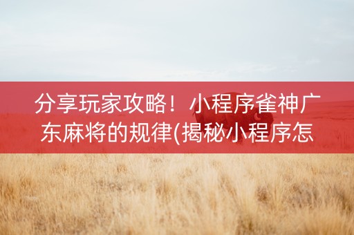 分享玩家攻略！小程序雀神广东麻将的规律(揭秘小程序怎么容易赢)