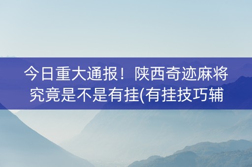 今日重大通报！陕西奇迹麻将究竟是不是有挂(有挂技巧辅助器)