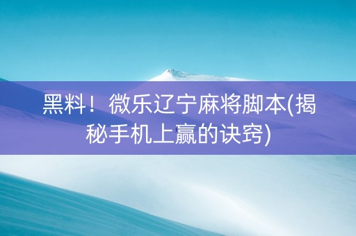 黑料！微乐辽宁麻将脚本(揭秘手机上赢的诀窍)