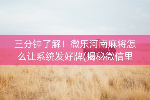 三分钟了解！微乐河南麻将怎么让系统发好牌(揭秘微信里助手软件)