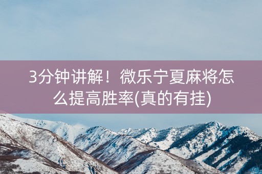 3分钟讲解！微乐宁夏麻将怎么提高胜率(真的有挂)