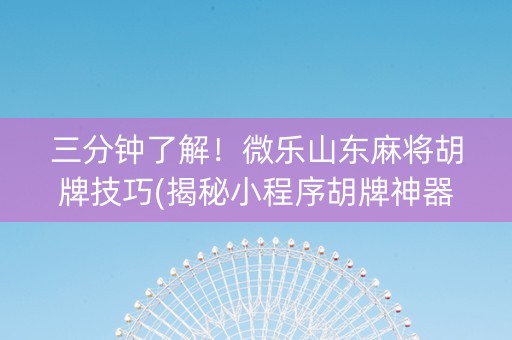 三分钟了解！微乐山东麻将胡牌技巧(揭秘小程序胡牌神器)