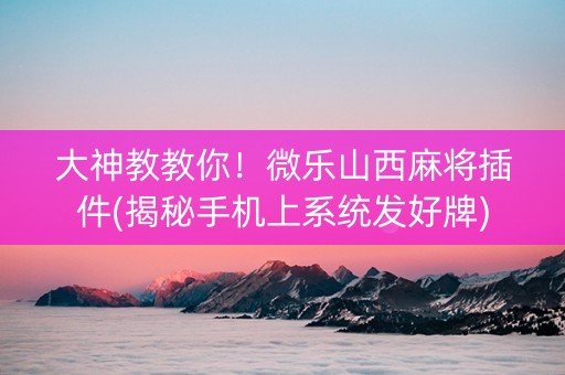 大神教教你！微乐山西麻将插件(揭秘手机上系统发好牌)