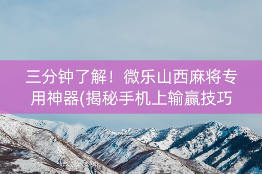 三分钟了解！微乐山西麻将专用神器(揭秘手机上输赢技巧)
