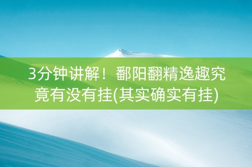 3分钟讲解！鄱阳翻精逸趣究竟有没有挂(其实确实有挂)