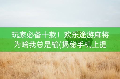 玩家必备十款！欢乐途游麻将为啥我总是输(揭秘手机上提高赢的概率)