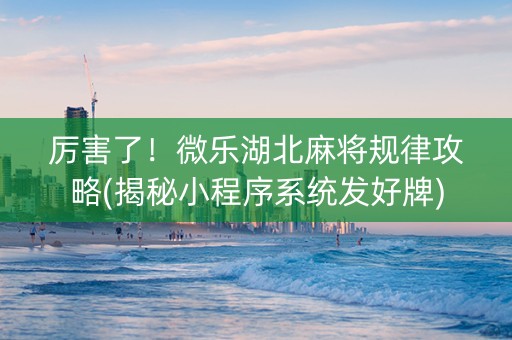 厉害了！微乐湖北麻将规律攻略(揭秘小程序系统发好牌)