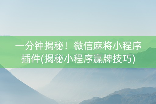 一分钟揭秘！微信麻将小程序插件(揭秘小程序赢牌技巧)