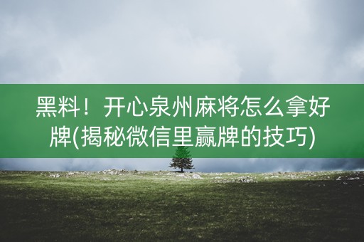 黑料！开心泉州麻将怎么拿好牌(揭秘微信里赢牌的技巧)