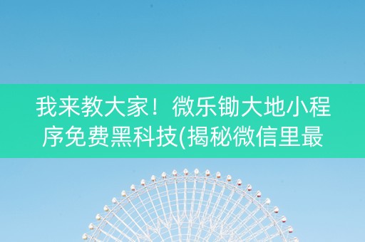 我来教大家！微乐锄大地小程序免费黑科技(揭秘微信里最新神器下载)